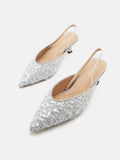 PAZZION, Esme Sequin Pointed Toe Slingback Heels, Grey