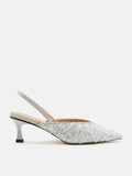 PAZZION, Esme Sequin Pointed Toe Slingback Heels, Grey