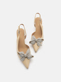 PAZZION, Faustine Crystal Embellished Bow Slingback Heels, Almond