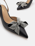 PAZZION, Faustine Crystal Embellished Bow Slingback Heels, Black