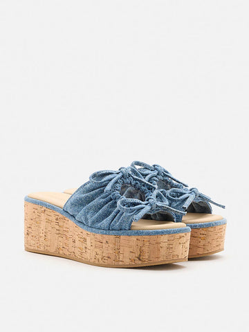 Ferlyn Denim Double Tied Wedge Sandals