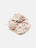 PAZZION, Fern Satin Bow Scrunchie, Almond