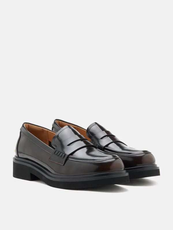 PAZZION, Finn Studded Heel Penny Loafers, Brown