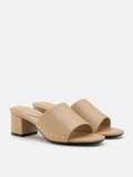 PAZZION, Fleur Leather Mule Heels, Almond