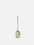 PAZZION, Fleur Raffia Leather Chained Crossbody Bag, Beige