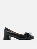 PAZZION, Florianna Ribbon and Pearl Low Block Heels, Black