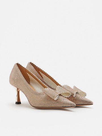 Guinevere Crystal Embellished Bow Perforated Heels