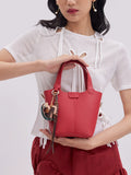PAZZION, Haley Leather Charmed Bucket Bag, Red