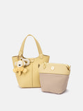 PAZZION, Haley Leather Charmed Bucket Bag, Yellow