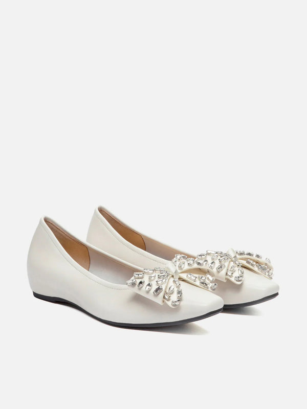 PAZZION, Halisse Diamante Bow Leather Flats, Beige