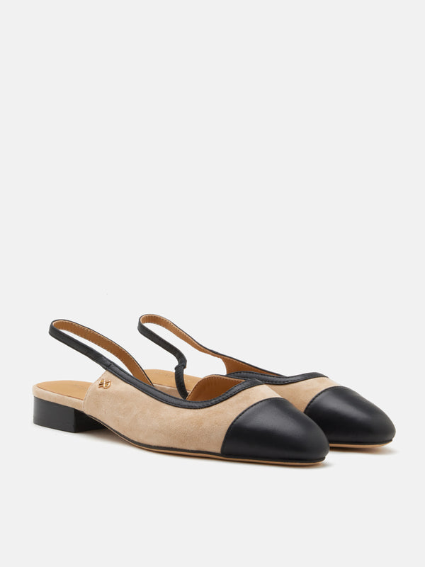 PAZZION, Hanneli Toe Cap Suede Slingback Flats, Almond