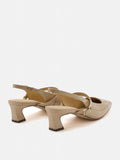 PAZZION, Hattie Patent Square Toe Slingback Kitten Heels, Almond