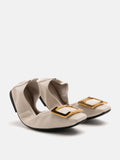 PAZZION, Huda Gold Buckle Foldable Flats, Beige