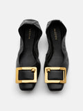 PAZZION, Huda Gold Buckle Foldable Flats, Black