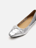 PAZZION, Iridelle Bow Leather Flats, Silver
