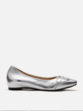 PAZZION, Iridelle Bow Leather Flats, Silver