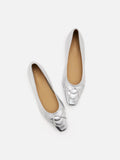 PAZZION, Iridelle Bow Leather Flats, Silver