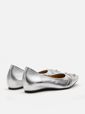 PAZZION, Iridelle Bow Leather Flats, Silver