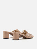 PAZZION, Iris Crystal Embellished Perforated Mule Heels, Almond