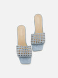 PAZZION, Iris Crystal Embellished Perforated Mule Heels, Lightblue