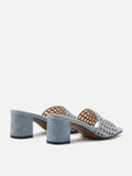 PAZZION, Iris Crystal Embellished Perforated Mule Heels, Lightblue