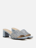 PAZZION, Iris Crystal Embellished Perforated Mule Heels, Lightblue