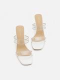 PAZZION, Isidora Crystal Embellished Strapped Heel Sandals, Beige