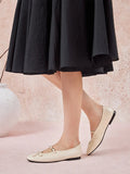PAZZION, Issey Gathered Ruched Bow Mary Janes, Beige