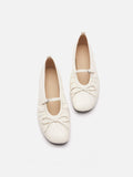PAZZION, Issey Gathered Ruched Bow Mary Janes, Beige