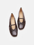 PAZZION, Issey Gathered Ruched Bow Mary Janes, Darkbrown