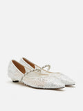 PAZZION, Jemima Embellished Mesh Pointed Toe Flats, White