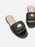 PAZZION, Jorialyn Quilted Leather Slides, Black