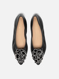 PAZZION, Jovena Floral Embellished Leather Pointed Flats, Black