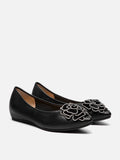 PAZZION, Jovena Floral Embellished Leather Pointed Flats, Black