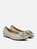 PAZZION, Jovena Floral Embellished Leather Pointed Flats, Grey