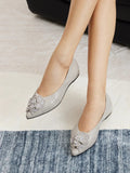 PAZZION, Jovena Floral Embellished Leather Pointed Flats, Grey