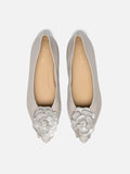 PAZZION, Jovena Floral Embellished Leather Pointed Flats, Grey