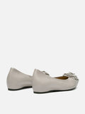 PAZZION, Jovena Floral Embellished Leather Pointed Flats, Grey