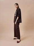 PAZZION, Kara Gold Accented Sculpted Bow Patent Flats, Wine