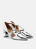 PAZZION, Kenzie Strappy Metallic Heels, Silver