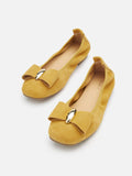 PAZZION, Keyla Gold Accented Bow Suede Flats, Yellow