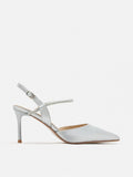 PAZZION, Khloe Satin Pointed-Toe High Heels, Silver