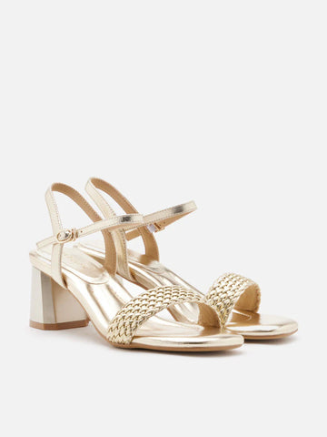 Kit Metallic Woven Strap Sandal Heels