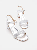 PAZZION, Kit Metallic Woven Strap Sandal Heels, Silver