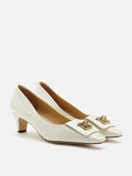 PAZZION, Kora Square Buckle Patent Heels, Beige