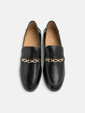 PAZZION, Lany Gold Chained Leather Loafers, Black