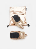 PAZZION, Maddox Crystal Buckle Pointed Toe Foldable Flats, Champagne