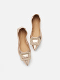 PAZZION, Maddox Crystal Buckle Pointed Toe Foldable Flats, Champagne