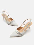 PAZZION, Madeleine Crystal Embellished Silk Slingback Heels, Beige