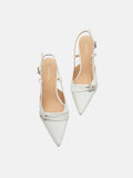 PAZZION, Madeleine Crystal Embellished Silk Slingback Heels, Beige